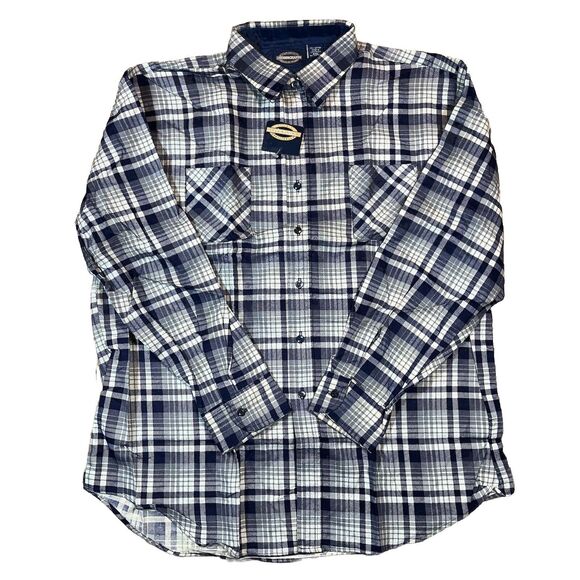 NWT Towncraft Men’s 2XL XXL Plaid Check Button-Up Deadstock See Note Blue Gray - Picture 1 of 6